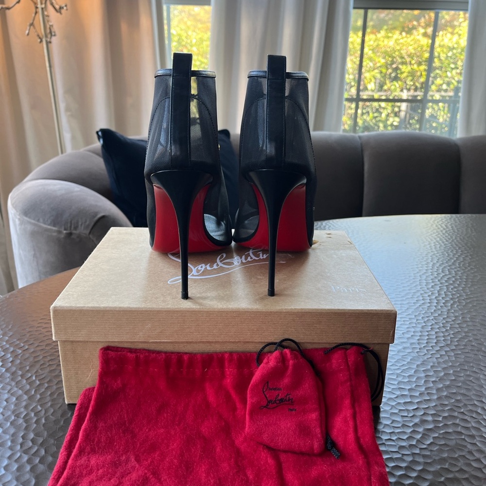 Christian Louboutin Black and Mirror Gold Open-Toe Heel Booties - Picture 3 of 6